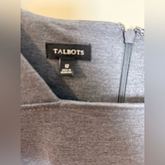 Talbots Women's Square Neck Ponte Knit Grey 3/4 Sleeve Career Dress | Size 12 - Picture 2 of 5